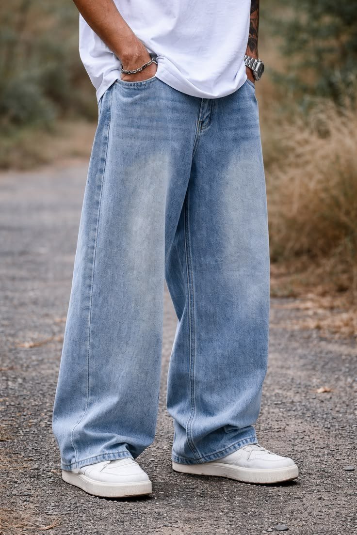 Men’s Wide Leg Baggy Jeans – Aesthetic Streetwear Denim Outfit